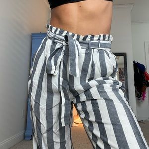 Blue and White Stripped Flowy Pants
